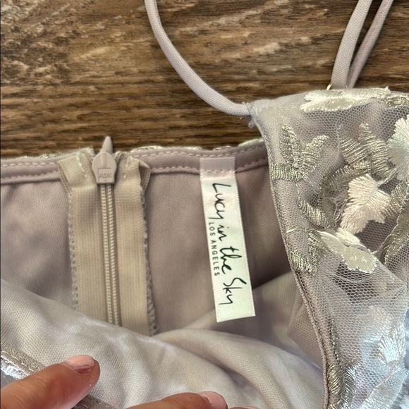 Lucy in the Sky Women's Size XS One Shoulder Dress with Gray Floral Embroidery - Picture 5 of 10